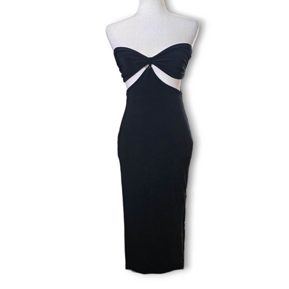 PRETTY LITTLE THING Black Slinky Bust Cutout Detail Midi Cocktail Dress, sz 8
